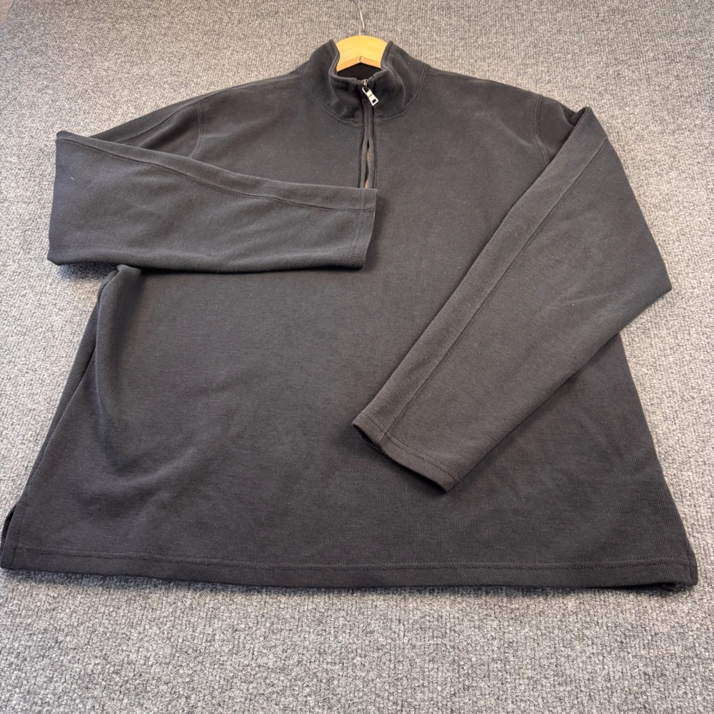 Eddie Bauer Quarter-Zip Pullover Men XL Black Excellent Ribbed Knit Sweater